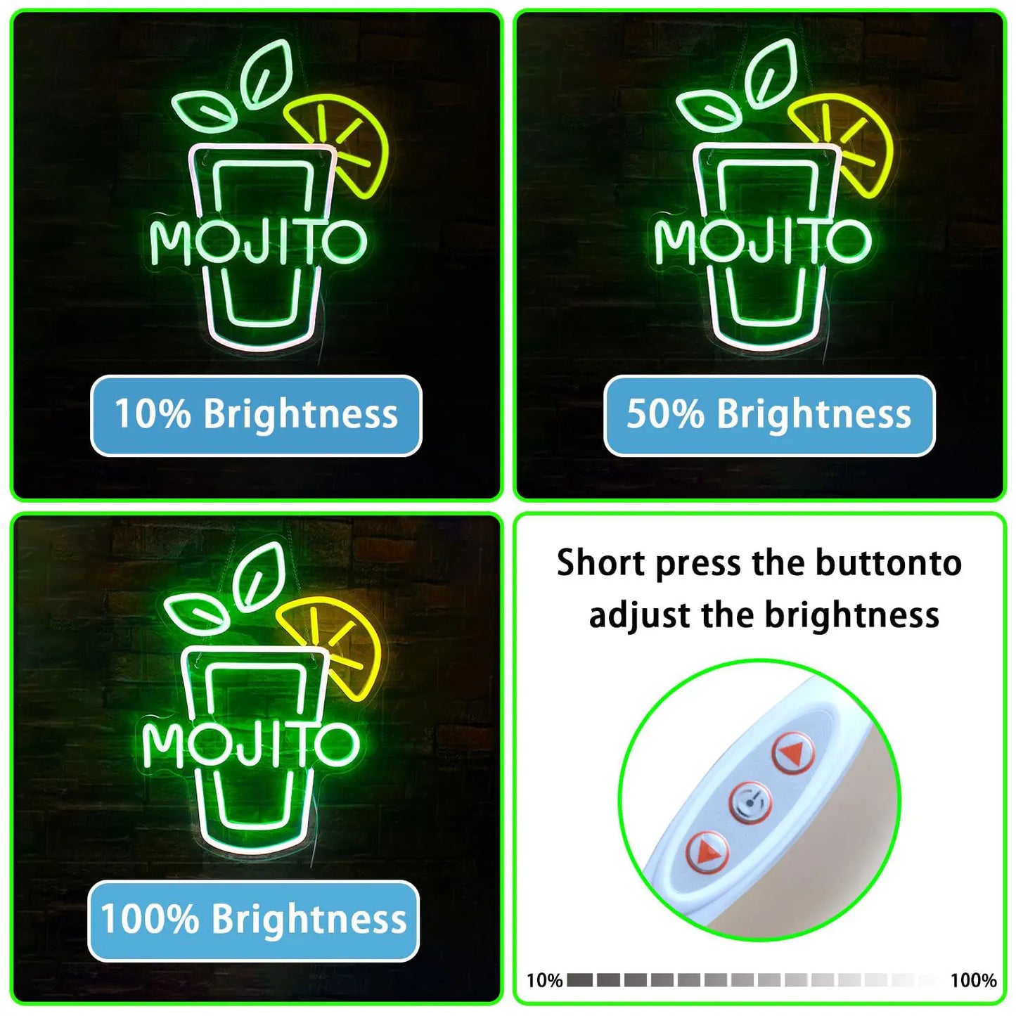 Letrero Neón de Cócteles, Luz LED Verde Mojito Regulable, Decoración Neón para Bar, Club, Tienda, Hotel, Pub, Fiesta y Pared