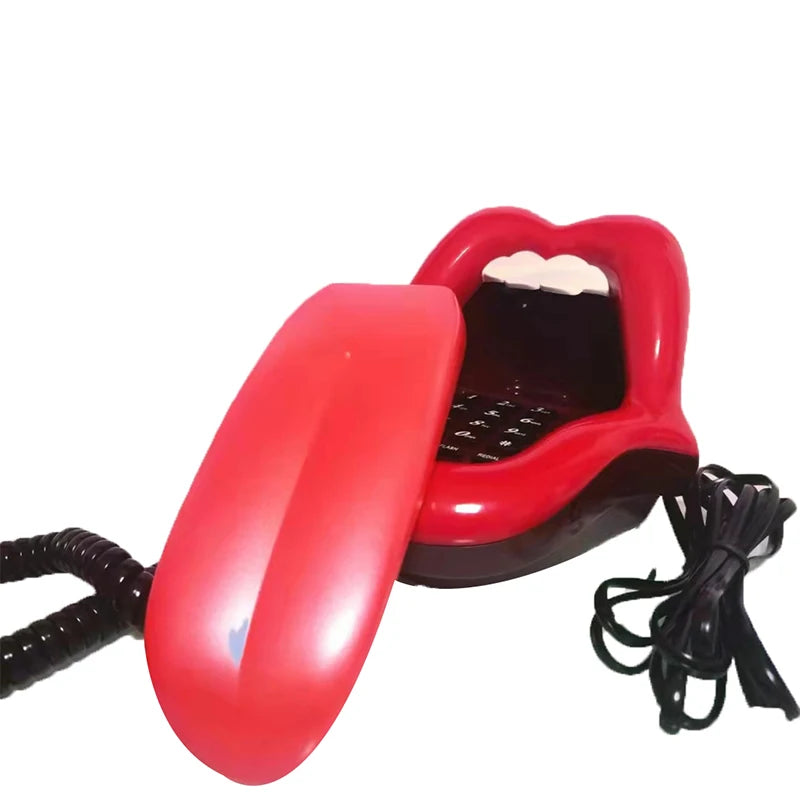Teléfono con Forma de Lengua Sexy, Teléfono Mini de Línea Terrestre con Indicador LED, Marcación de Audio/Pulso
