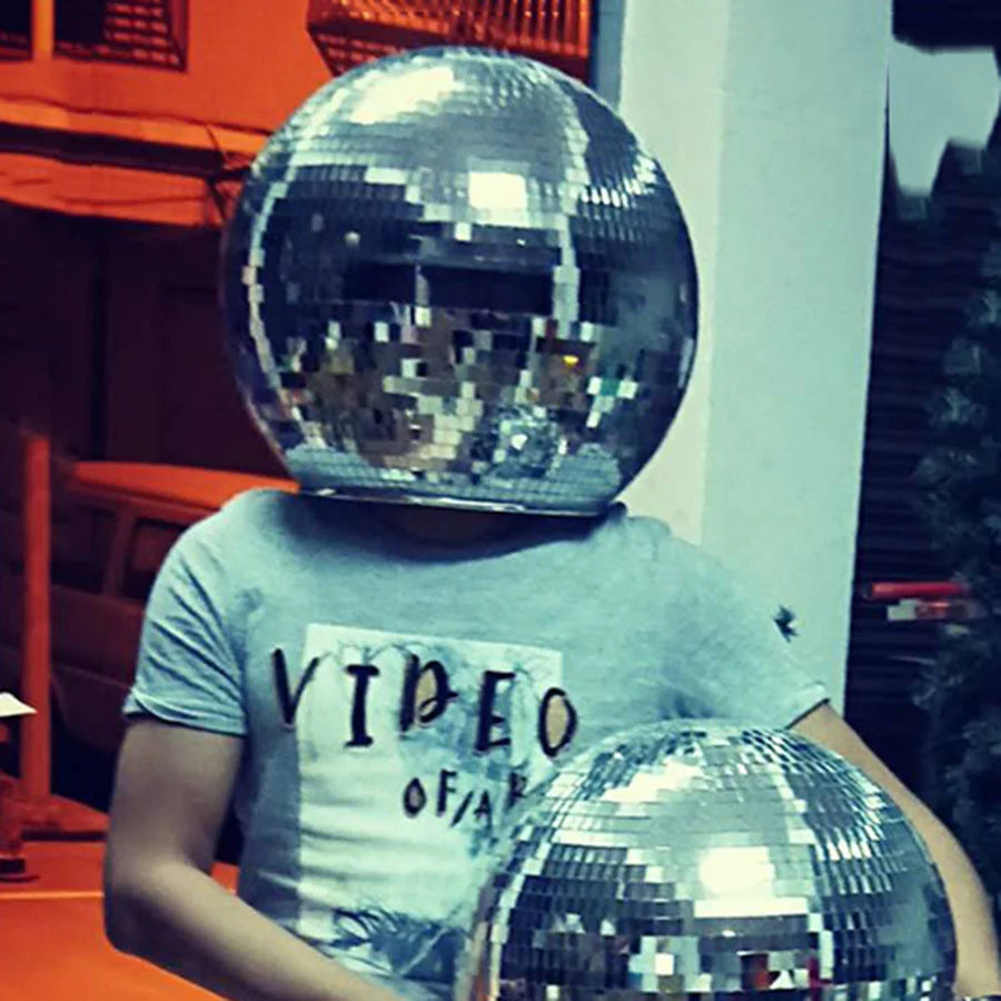 Casco de Bola de Discoteca de 40CM - Máscara Misteriosa y Accesorio de Cosplay con Visera Retráctil