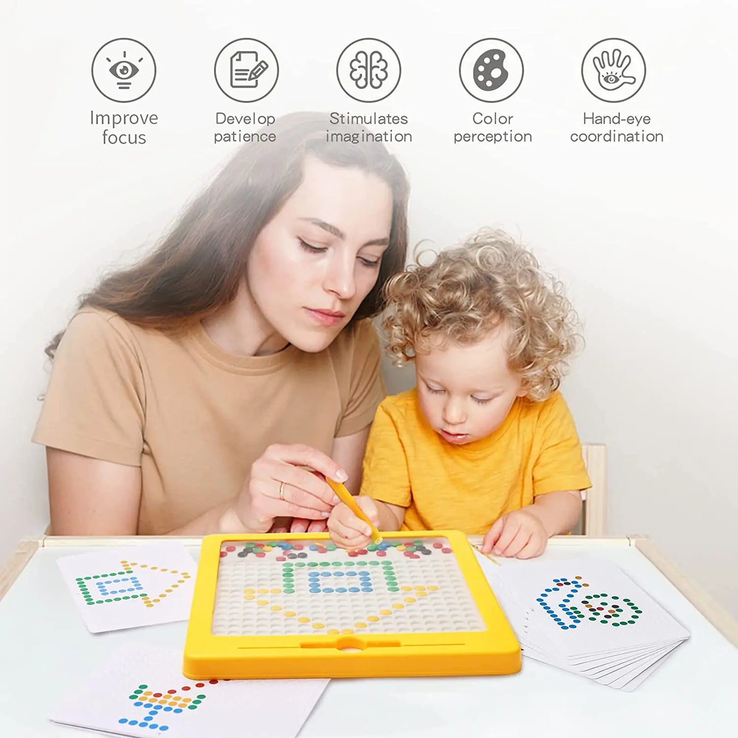 Pizarra Magnética para Niños - Tablero de Dibujo con Lápiz Magnético y Perlas, Juguete Educativo Montessori para Viajes