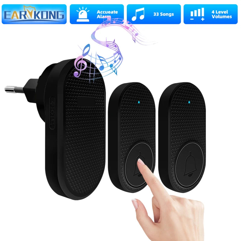Timbre inalámbrico, timbre de bienvenida, timbre de puerta para el hogar, alarma inteligente con 32 canciones, melodías inteligentes con batería