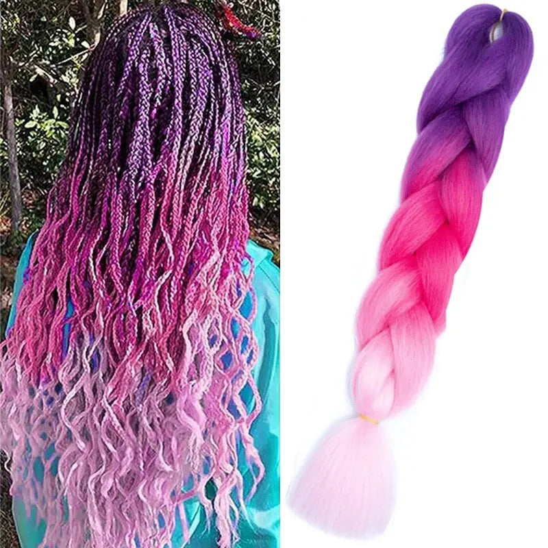 Extensiones de Cabello sintético de Kanekalon, trenzas de caja trenzada Jumbo ombré de 24 pulgadas, color arcoíris