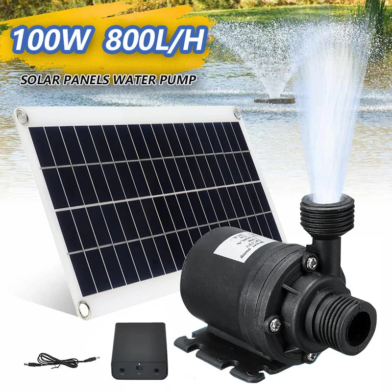 Set de Bomba de Agua Solar 100W 800L/H - Panel Solar Portátil y Ultra Silencioso para Estanques, Fuentes y Jardines