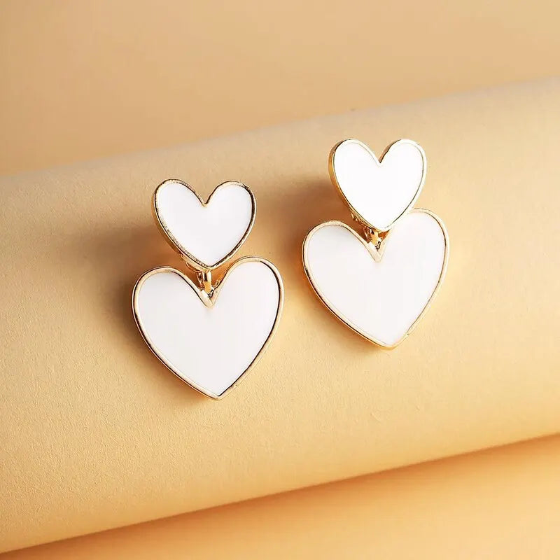 Pendientes Dangle Dobles en Blanco y Negro para Mujeres - Joyas Geométricas de Corazón para Bodas y Regalos