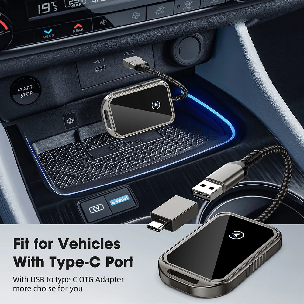 Adaptador Inalámbrico 2 en 1 para CarPlay y Android Auto – Mini Box Dongle para Vehículos con Puerto USB-C