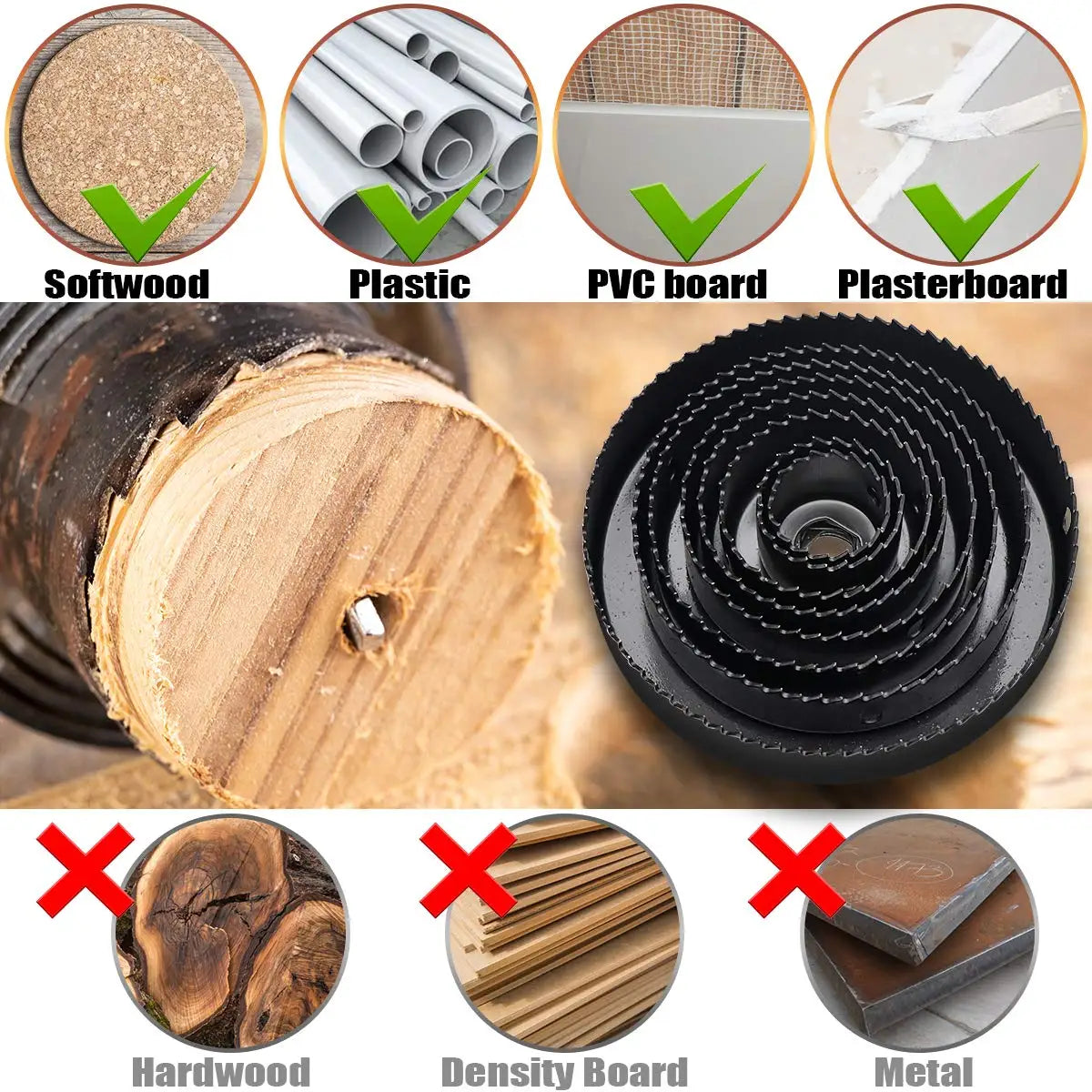 Juego de Sierras de Corona 2/3/6/8/13/16PCS, Kit de Sierras de Corona 19mm-127mm, Mandriles Hexagonales y Llave Allen con Caja de Almacenamiento - Ideal para Madera Blanda y Tablero de PVC