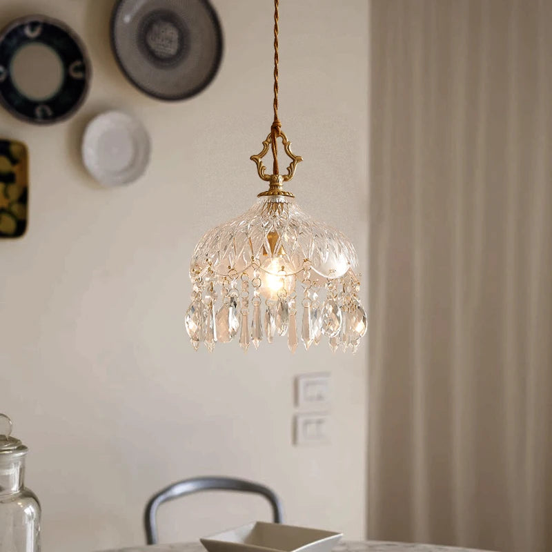 Lámpara Colgante de Cristal Retro Francés LED de Lujo – Chandeliers de Vidrio para Dormitorio, Bar y Restaurante con Bombilla E14