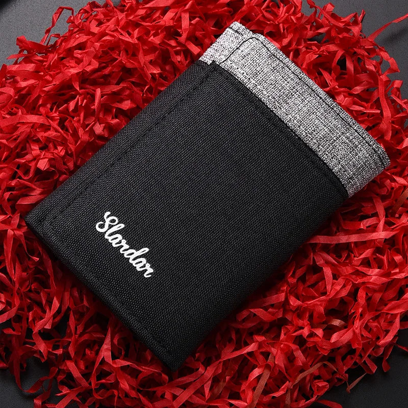Canvas Short Trifold Men's Boys Wallets Purse with Zipper Coin Pocket Fashion Students Leisure Money Folder Card Holder