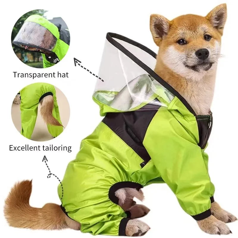 Chubasquero con Cara para Perros, Mono Impermeable, Chaqueta Resistente al Agua, Abrigo para Mascotas
