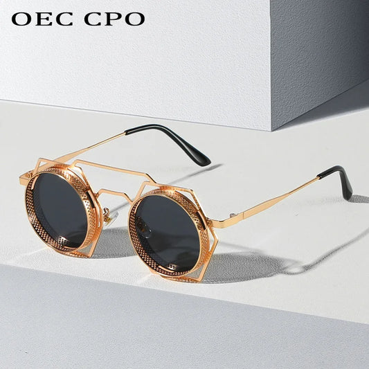 Gafas de Sol Redondas para Hombre y Mujer | Lentes de Malla Metálica con Personalidad | Estilo Steampunk UV400 | OEC CPO 2023