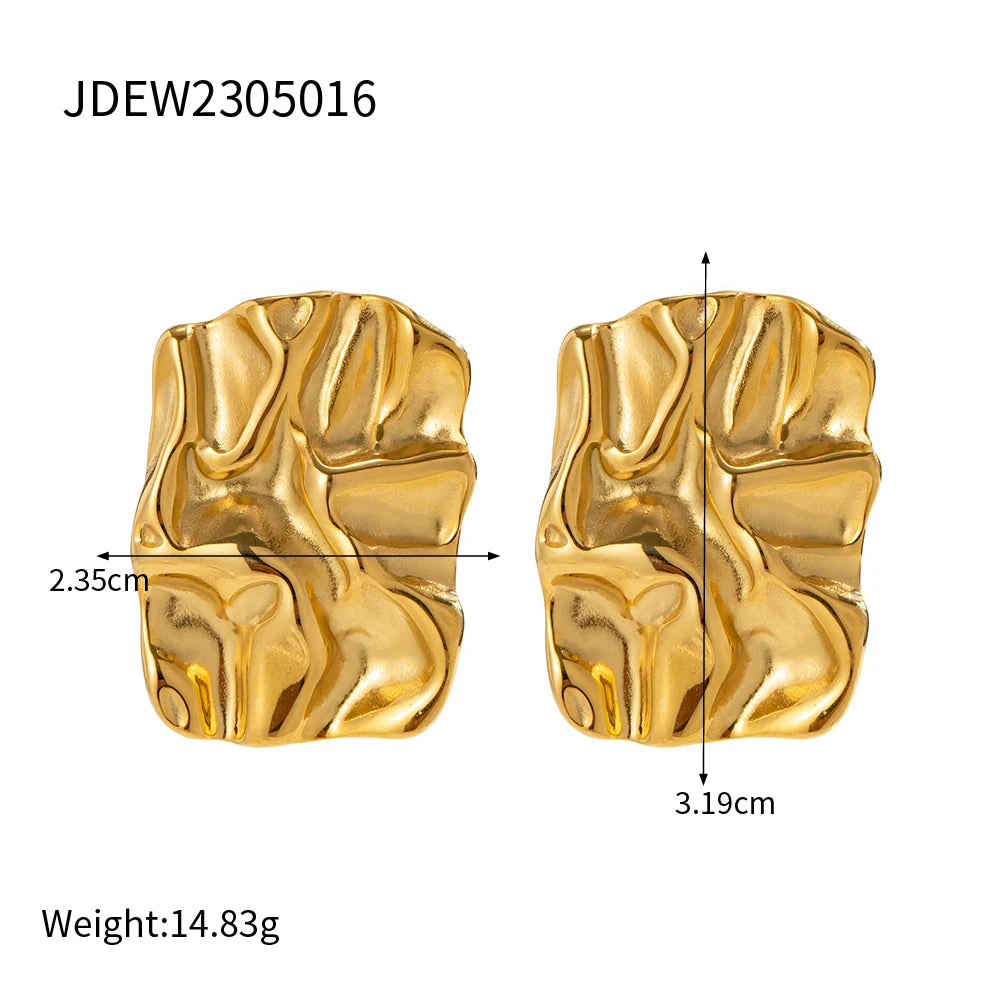 Uworld-Pendientes de Tuerca Grandes para Mujer, Acero Inoxidable Resistente al Agua, Joyería Cuadrada con Textura, Chapada en Oro de 18 Quilates, Regalos de Fiesta