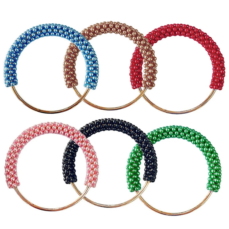 1PC Mango de Bolsa de Perlas de Estilo Elegante con Anillo Metálico y Cuentas Coloreadas para DIY, Accesorios de Mano para Bolsos y Carteras