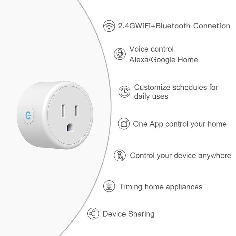 Enchufe Inteligente EWeLink Wifi+Bluetooth para Tomacorriente USA: Control Inalámbrico, Escenarios de Hogar Inteligente y Compatibilidad con Asistente de Voz Google Home