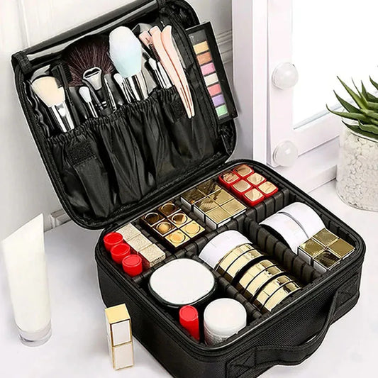 Estuche de Maquillaje Impermeable para Mujer - Organizador Profesional con Compartimentos para Brochas y Herramientas de Belleza