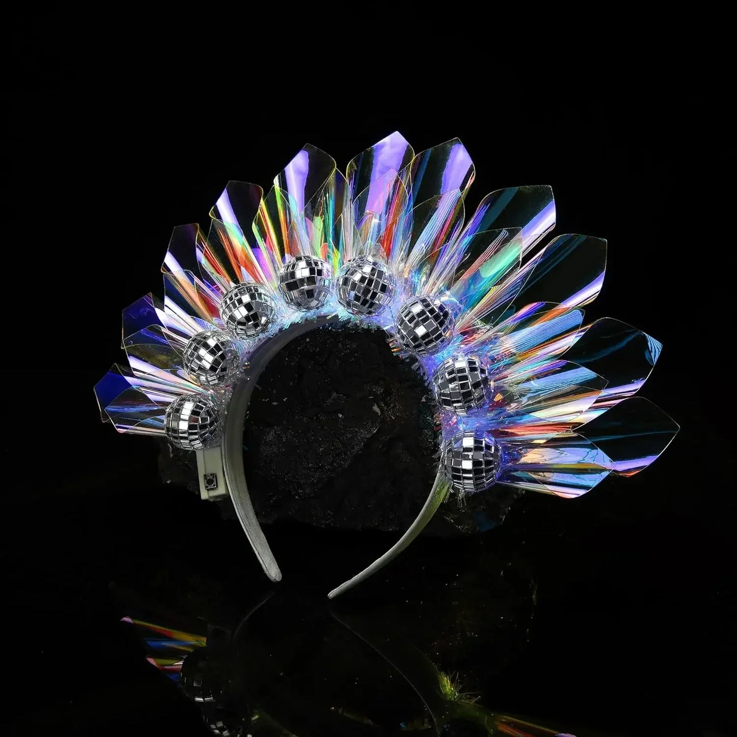Diadema de Bola de Discoteca LED Brillante para Mujer - Tiara Iluminada con Luz Láser para Fiestas, Clubes Nocturnos y Halloween