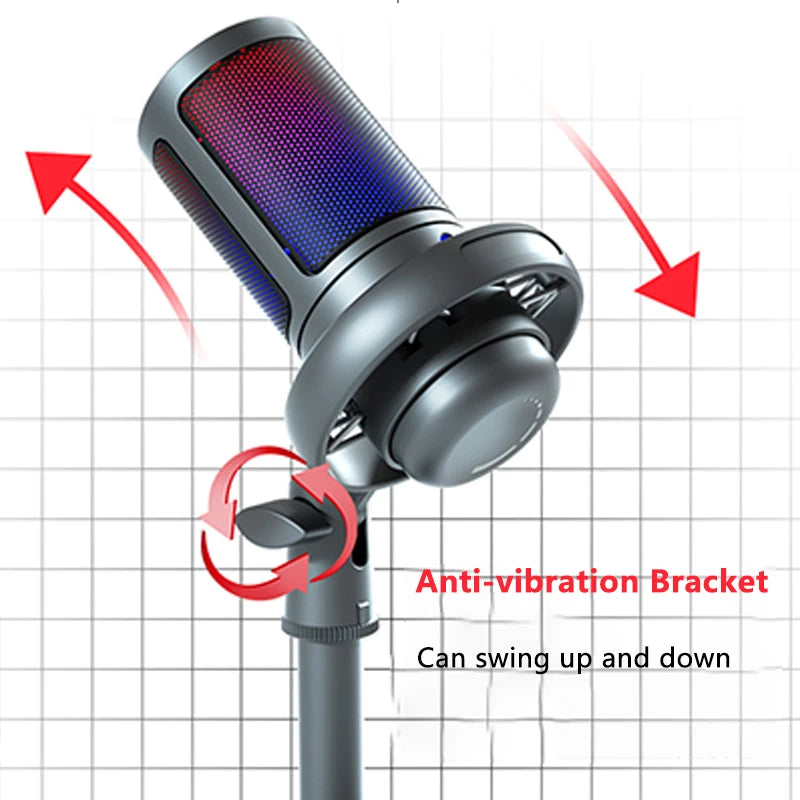 Micrófono USB Condensador Profesional con Luz RGB | Ideal para Grabación y Streaming | Compatible con PC y Laptop