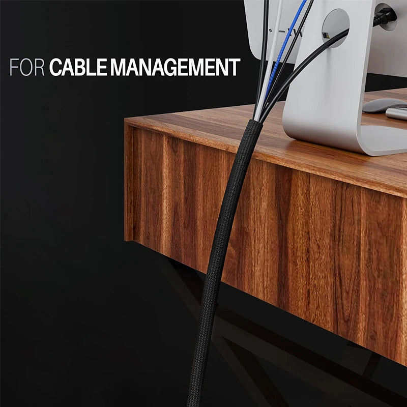 Manga Trenzada Aislada Negra 10M, 4-30mm, Protección de Cables PET, Retardante de Llama, Tubo de Nylon