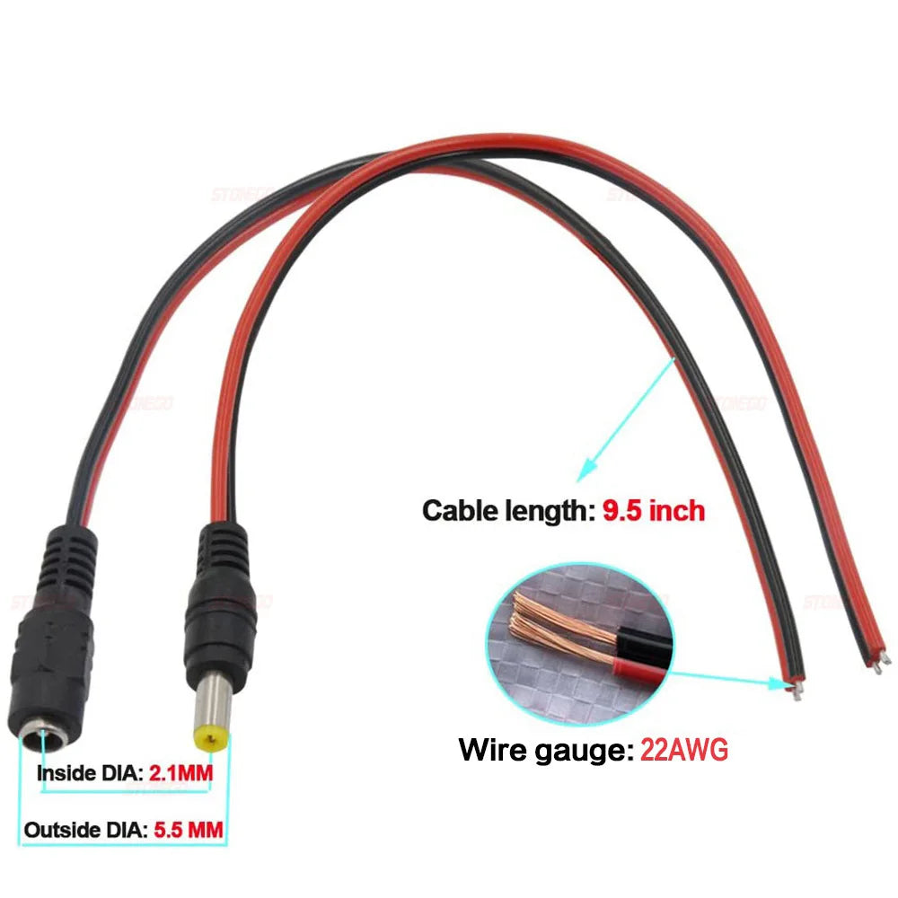 Conectores Macho y Hembra para Tira de Luces LED, Adaptador de Línea de Cable, Fuente de Alimentación 5,5X2,1mm, 12V, Paquetes de 10/20/50 Piezas