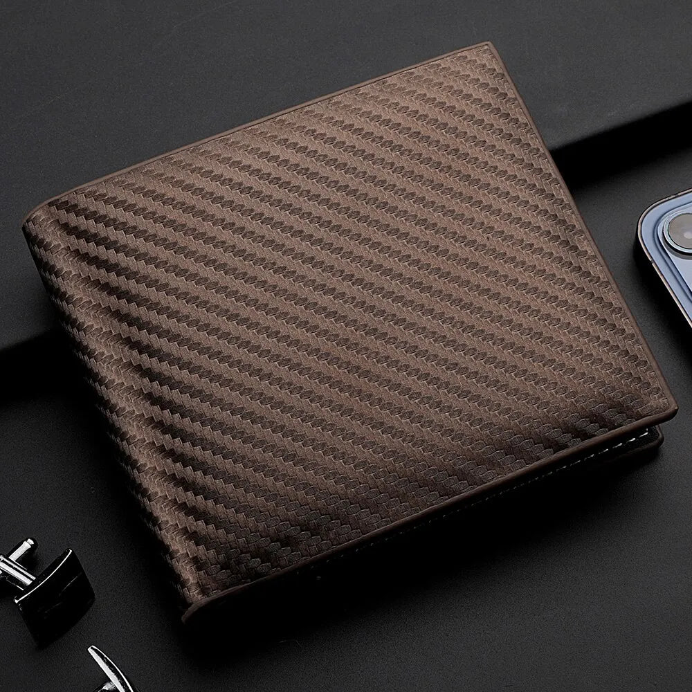 Nueva Cartera Corta de Fibra de Carbono para Hombre con Cremallera Integrada y Bolsillo para Monedas