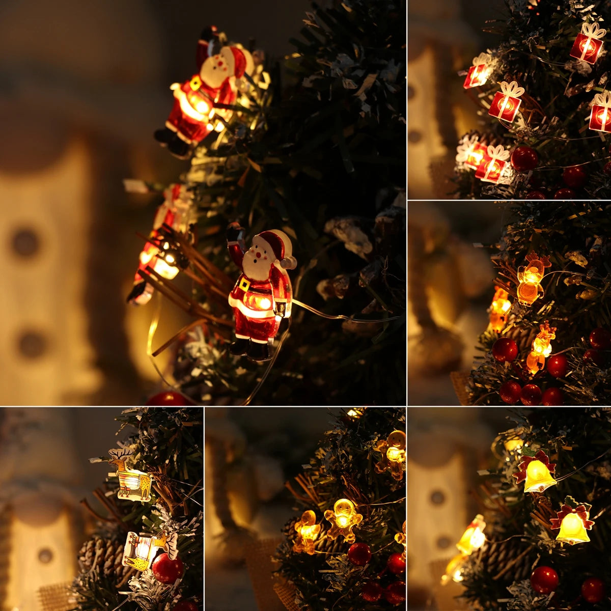 Guirnalda de Luces LED de Santa Claus, Muñeco de Nieve y Reno - Decoraciones Navideñas para Hogar y Árbol de Navidad