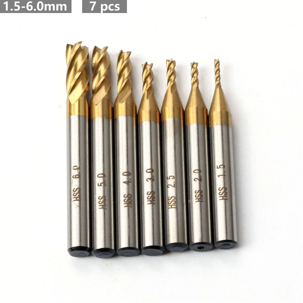 Juego de Fresas de 7 Piezas / 11 Piezas, Brocas Fresadoras de 4 Cortes con Revestimiento de Titanio de Carburo de Tungsteno de 1.5-10mm para Fresadora CNC en Madera y Acero