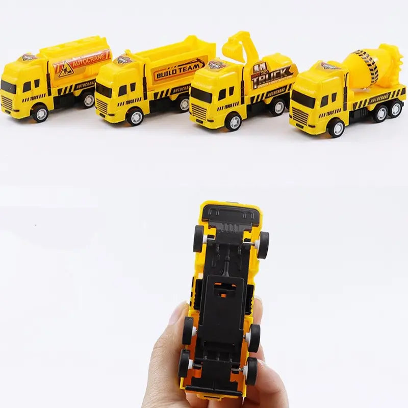 Set de 4 Coches Educativos para Niños, Vehículos de Ingeniería Miniatura, Juguetes de Acción Pull Back, Regalo para Niños