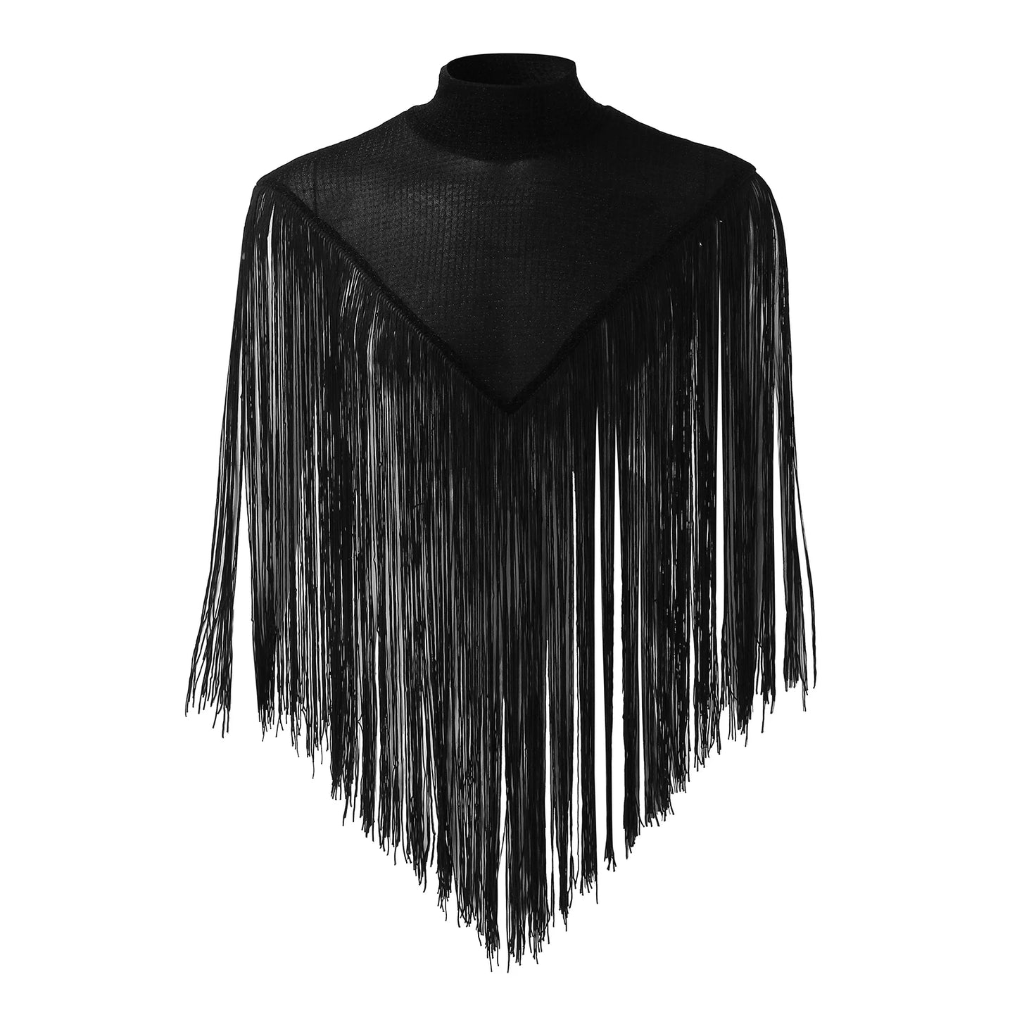 Camisetas sin Mangas Irregulares para Hombre, Chalecos de Moda con Cuello Alto de Retazos y Borlas, Ropa de Calle Sexy y Ponchos de Capa
