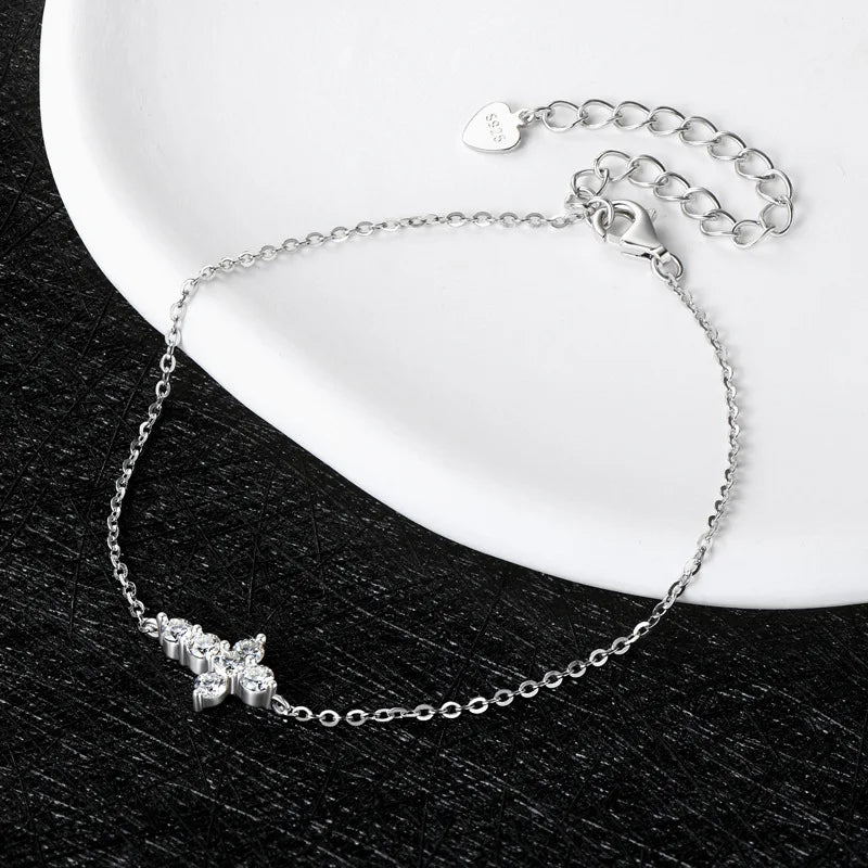 Pulsera de plata S925 con Cruz de moissanita de 0,6 quilates, brazalete clásico versátil, estilo europeo y americano, sencillo, para fiesta y uso diario