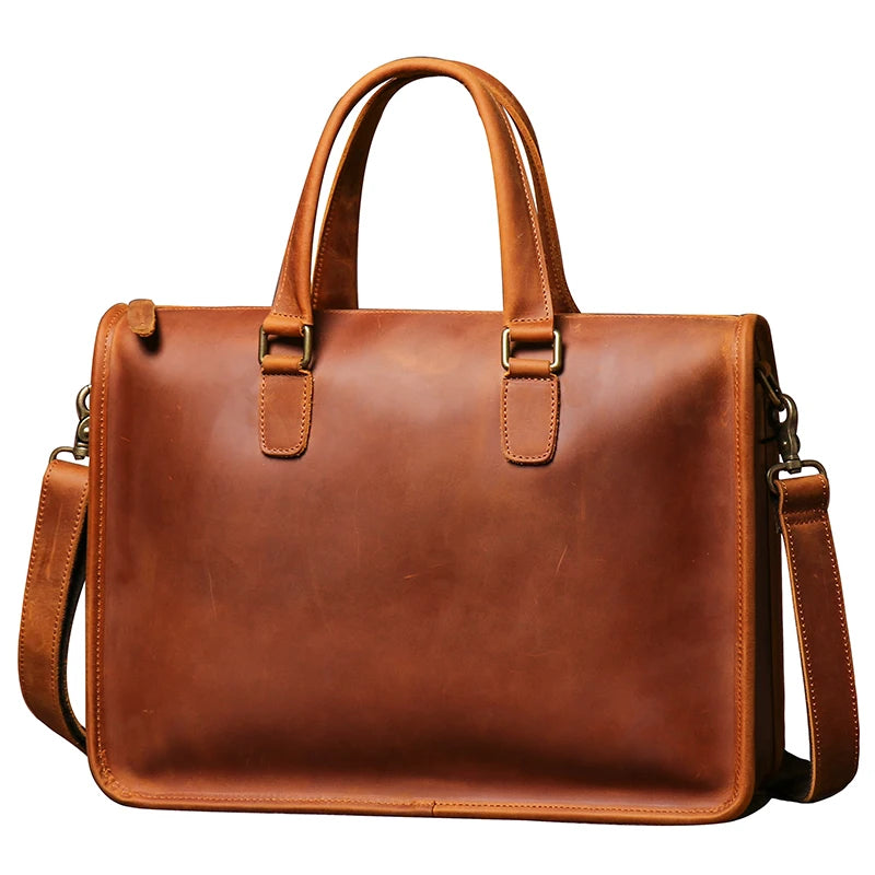 Maletín de Cuero Crazy Horse para Hombre – Cartera de Oficina Vintage para Laptop y Archivos A4