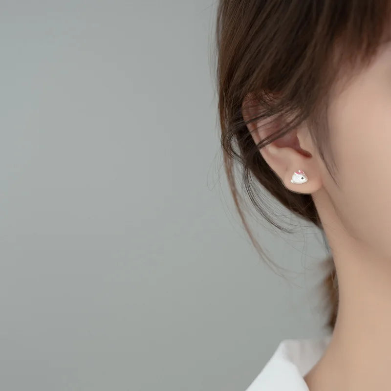Pendientes de plata de ley 925 para mujer, aretes de conejo, XY0245