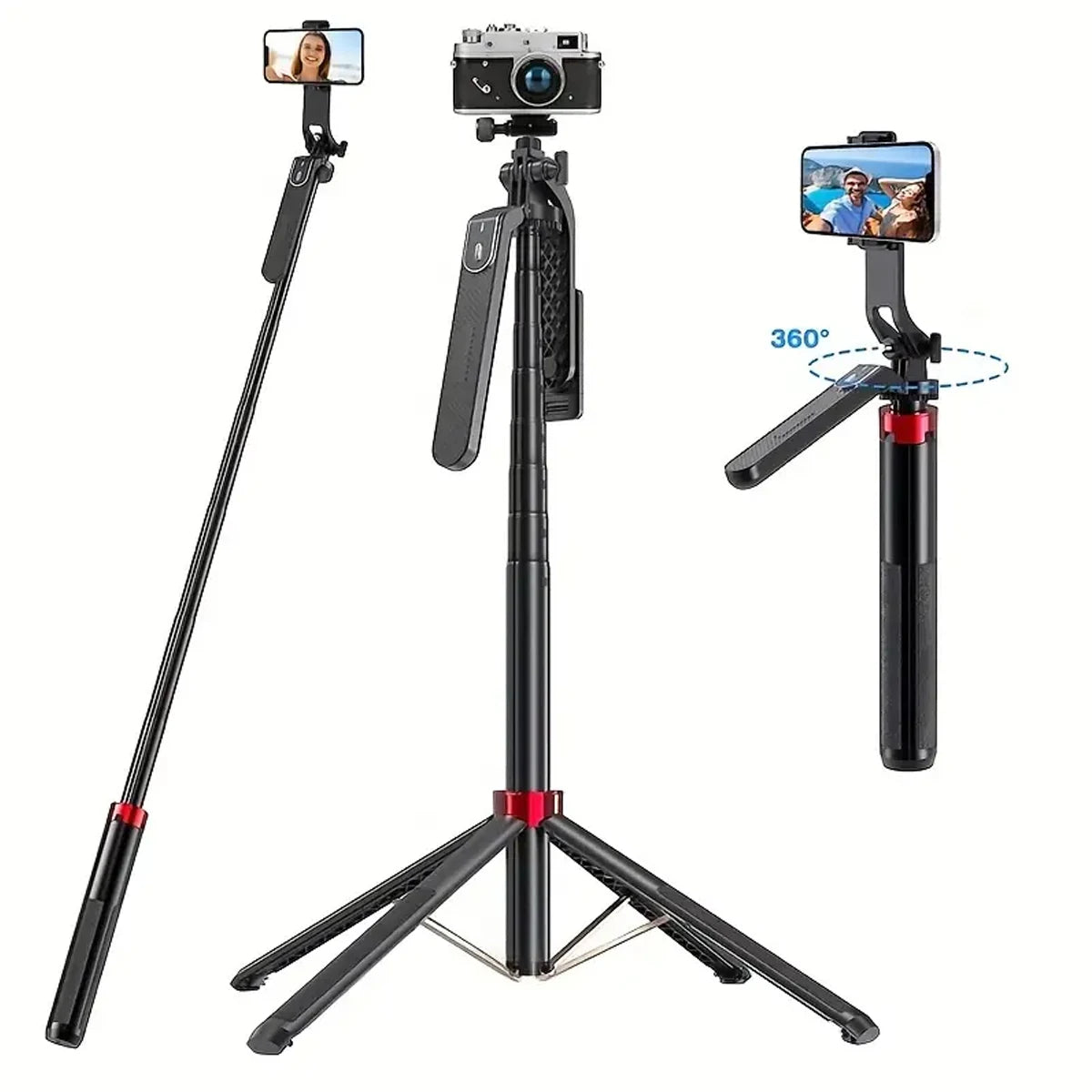Trípode Profesional Portátil para Cámara con Control Remoto Inalámbrico y Rotación 360° para Grabación de Videos y Streaming en Vivo
