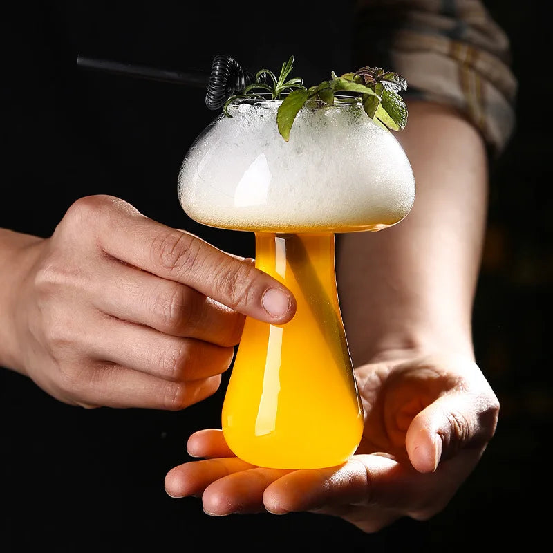 Copa de Cóctel en Forma de Hongo con Paja | Vaso Creativo para Bebidas, Cerveza, Vino y Café | Cristal Transparente para Bar y Bebidas