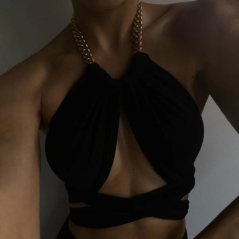 Camiseta Sin Mangas para Mujer: Top de Verano Halter con Pliegues y Cuello en V