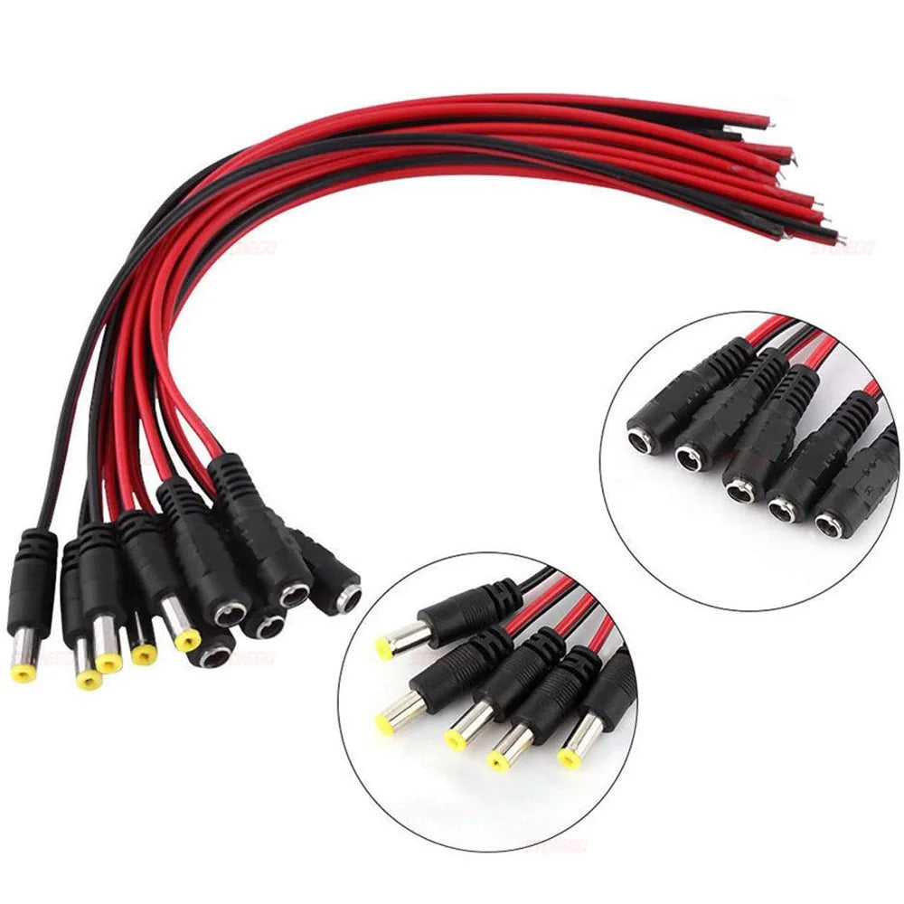 Conectores Macho y Hembra para Tira de Luces LED, Adaptador de Línea de Cable, Fuente de Alimentación 5,5X2,1mm, 12V, Paquetes de 10/20/50 Piezas