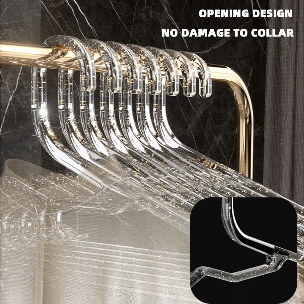 Perchas acrílicas transparentes para ropa, perchas antideslizantes con purpurina, perchas de cristal para traje, abrigo, suéter, chaqueta, blusa, vestido, 10 piezas