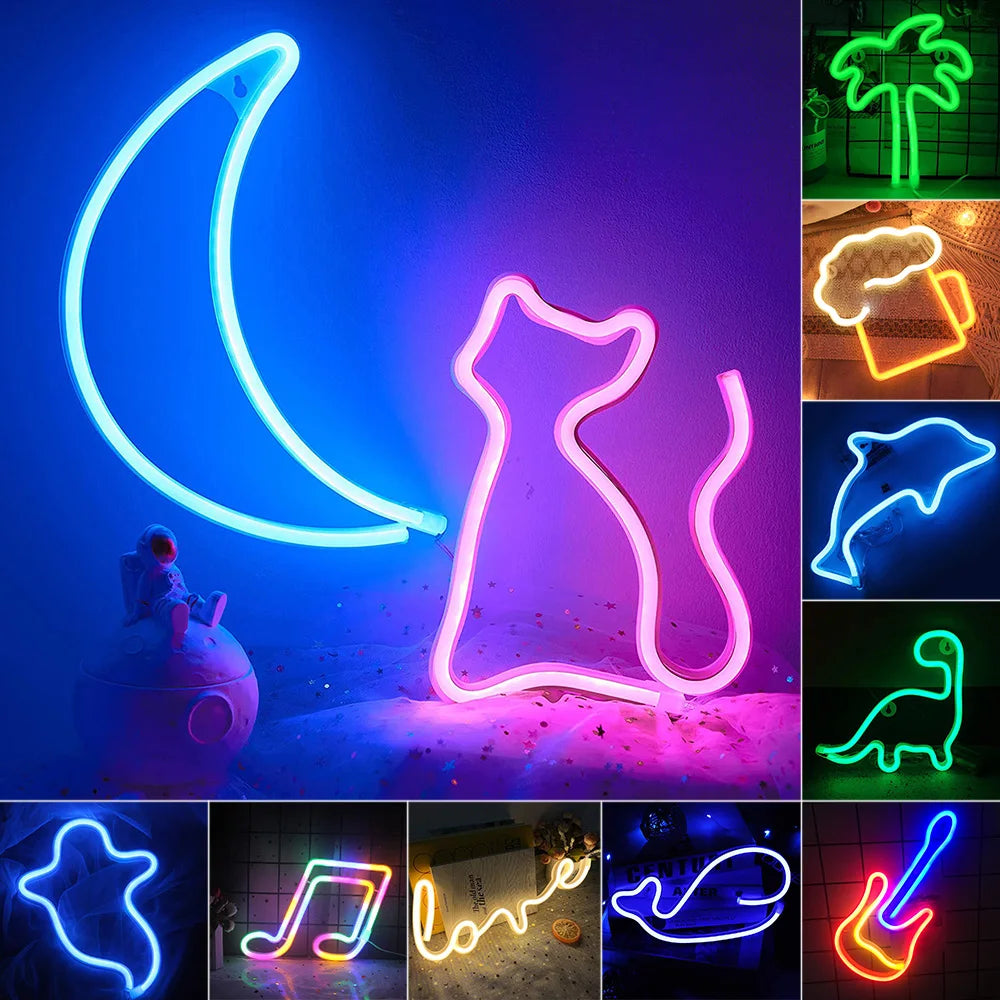 Luces LED de Neón para Fiesta, Decoración de Pared, Arte de Habitación, Bar, Cerveza, Neon Lamps con Alimentación USB/Batería, Signos de Neón Musicales