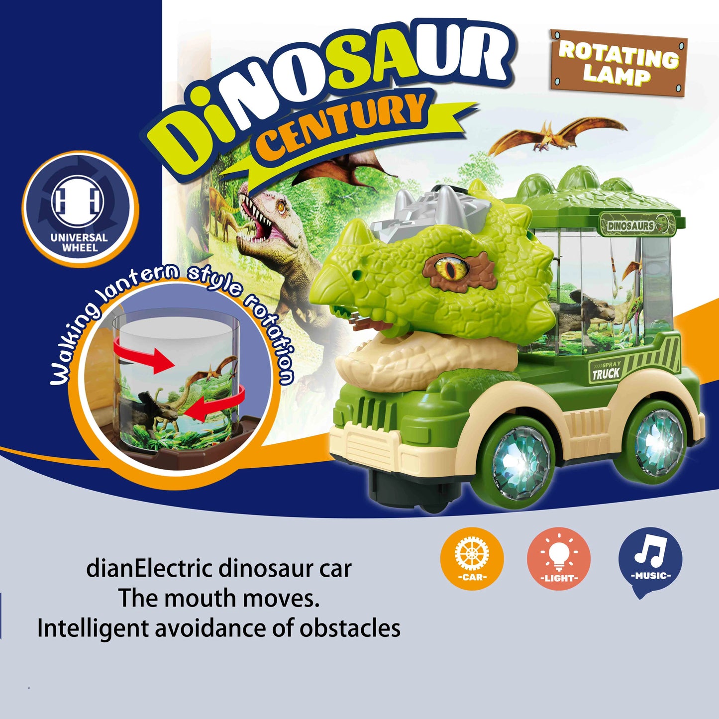 Coche Eléctrico de Dinosaurio con Luces y Música – Juguete Interactivo de Triceratops y Tiranosaurio Rex | Regalo Ideal para Niños