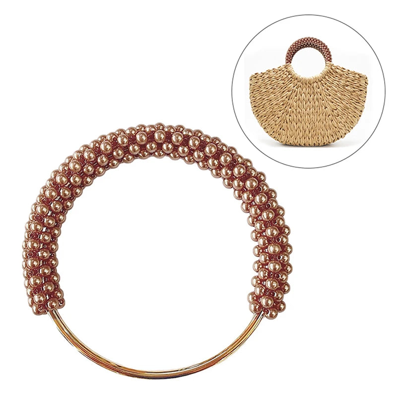 1PC Mango de Bolsa de Perlas de Estilo Elegante con Anillo Metálico y Cuentas Coloreadas para DIY, Accesorios de Mano para Bolsos y Carteras
