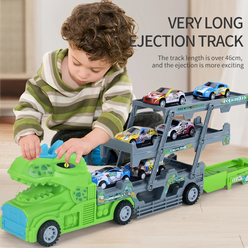 Camión Transportador de Contenedores de Tres Niveles – Camión de Almacenaje Plegable de Aleación, Modelo Simulado para Niños