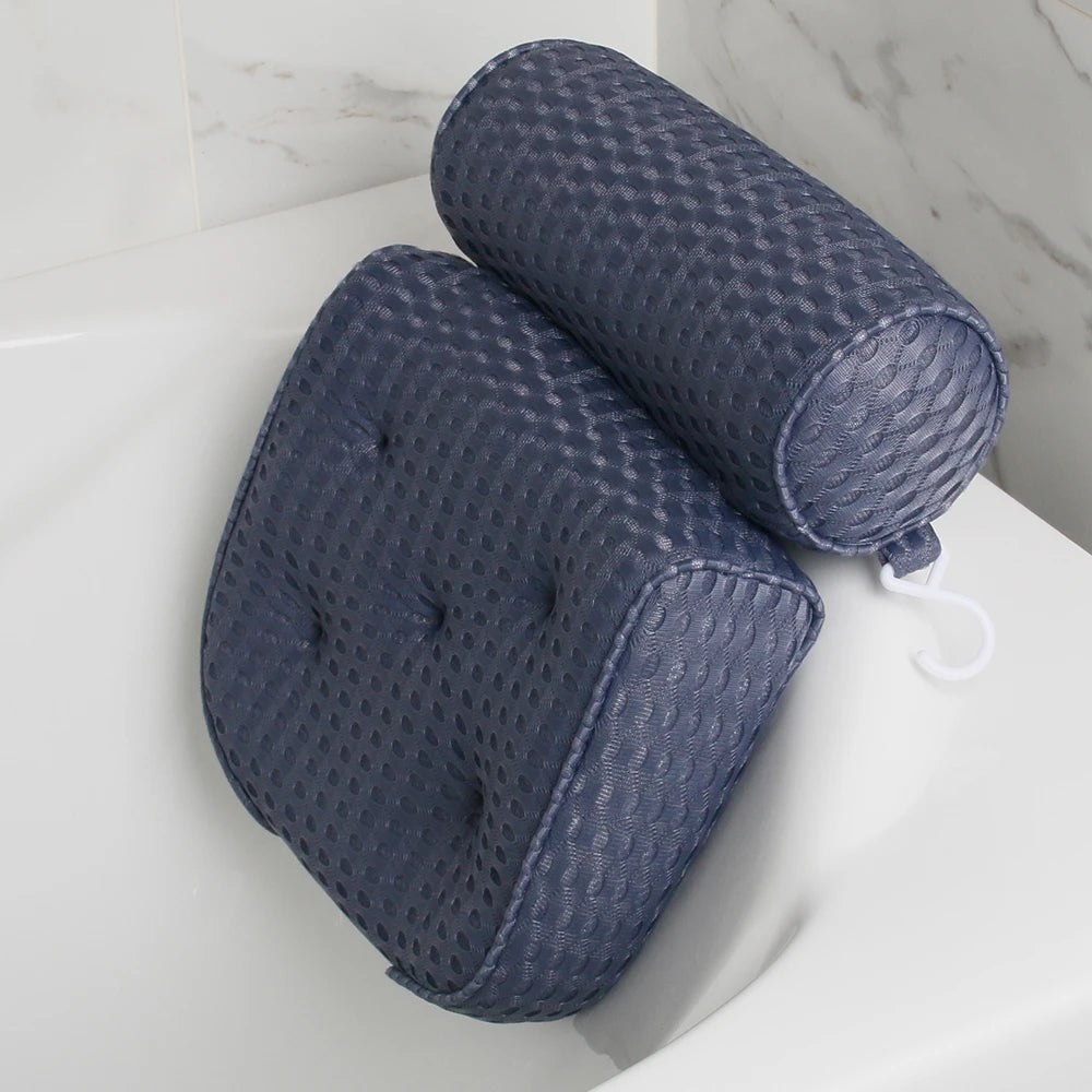 Almohada de Baño para Bañera, Soporte para Cuello, Cabeza y Espalda con Ventosas Antideslizantes, Malla de Aire