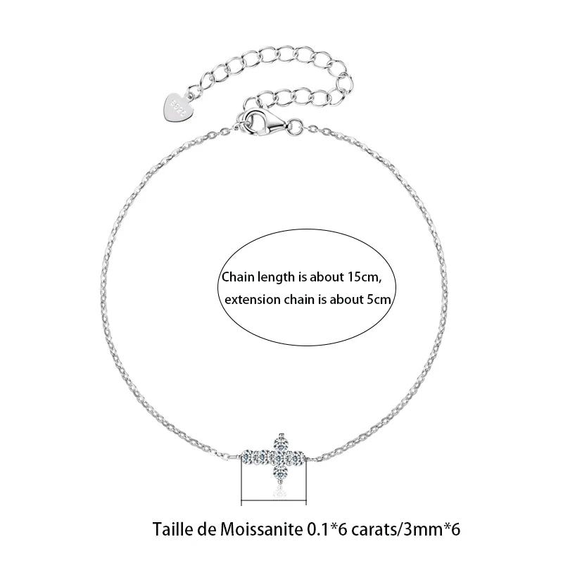 Pulsera de plata S925 con Cruz de moissanita de 0,6 quilates, brazalete clásico versátil, estilo europeo y americano, sencillo, para fiesta y uso diario