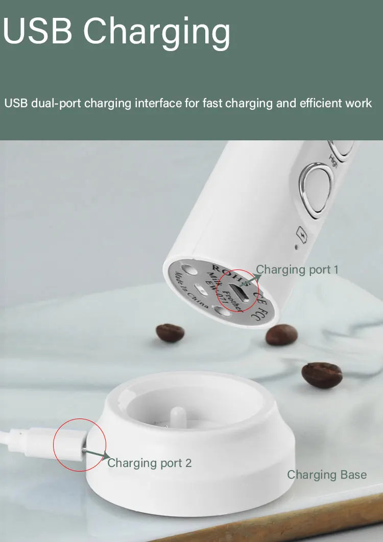 Espumador de Leche Eléctrico USB Recargable Inalámbrico - Batidor de Mano con 3 Velocidades para Latte, Cappuccino y Chocolate Caliente
