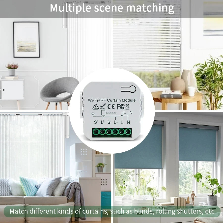 Interruptor de Cortina Inteligente WiFi Tuya Persiana Enrollable Control Remoto RF433MHz para la Aplicación Smart Life Compatible con Google Home Alexa