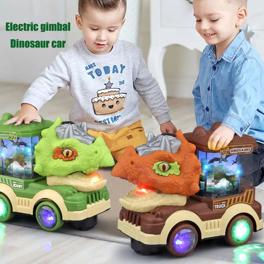 Coche Eléctrico de Dinosaurio con Luces y Música – Juguete Interactivo de Triceratops y Tiranosaurio Rex | Regalo Ideal para Niños