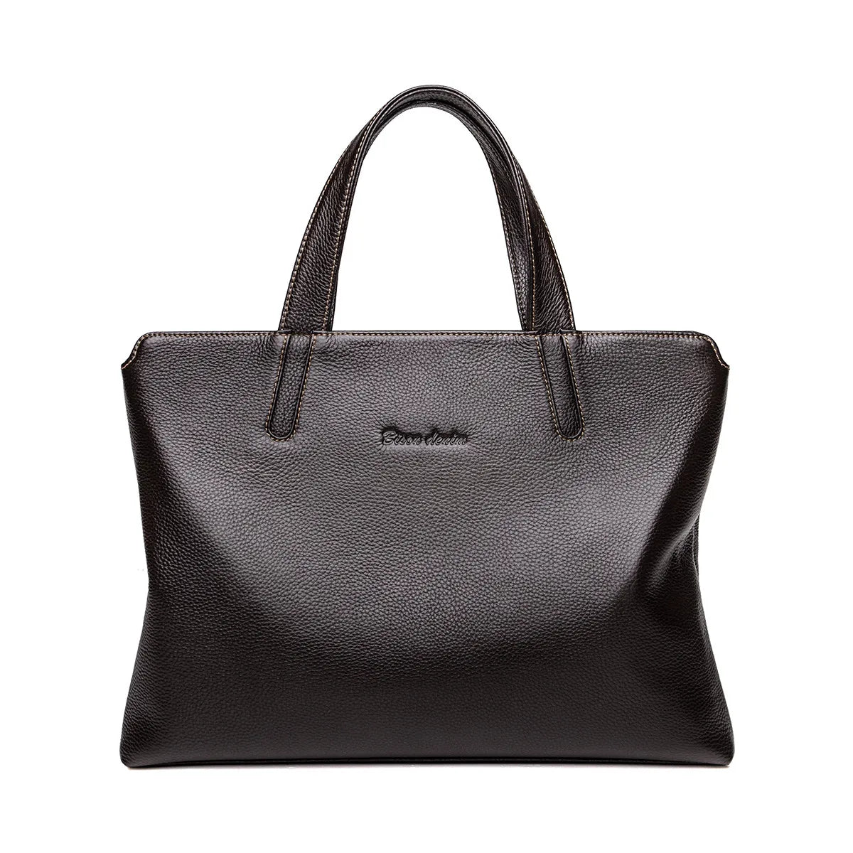 Maletín de Cuero Genuino de Lujo para Hombre BISON DENIM - Maletín de Negocios con Piel de Vaca Suave, Tote de Oficina para Laptop y Documentos