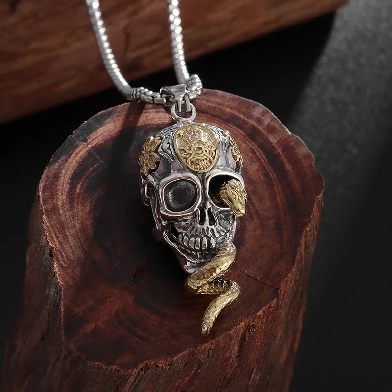 Collar Gótico con Colgante de Calavera de Demonio y Serpiente - Joyería Vintage para Hombres y Niños, Ideal para Halloween