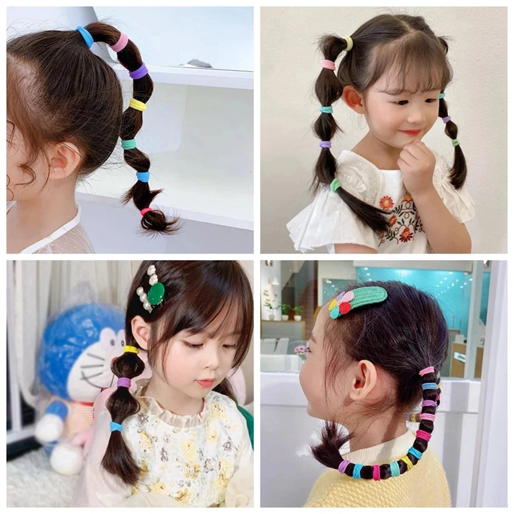 Coleteros Coloridos de Nailon para Niñas - Set de 50 Accesorios para el Cabello - Scrunchies Básicos y Elásticos
