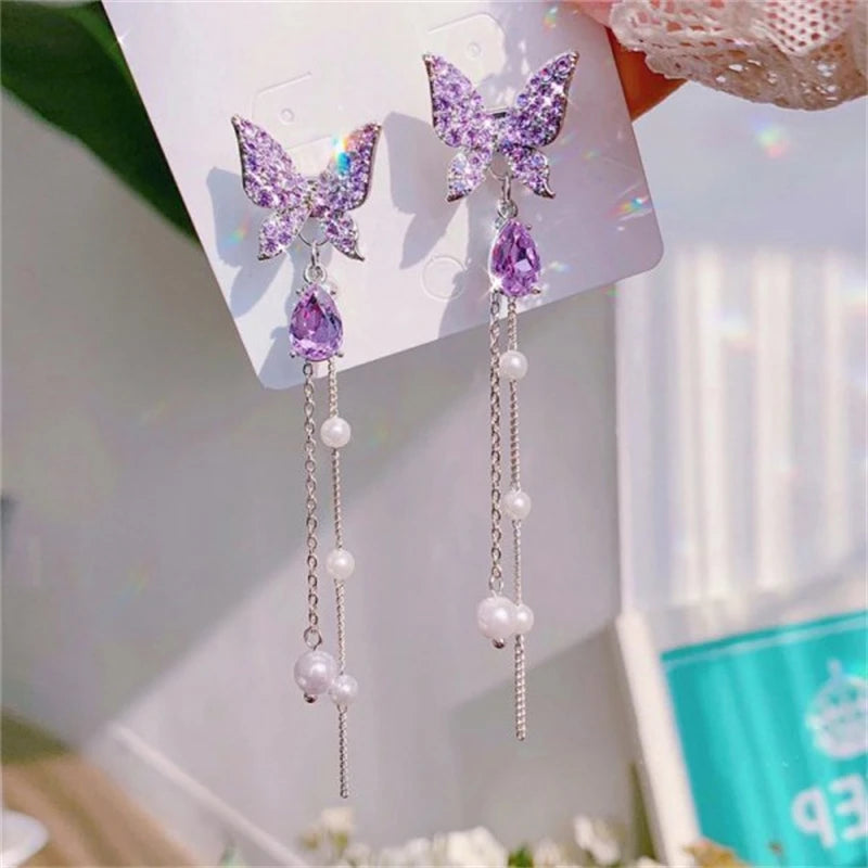 Pendientes de Mariposa con Borla Brillante