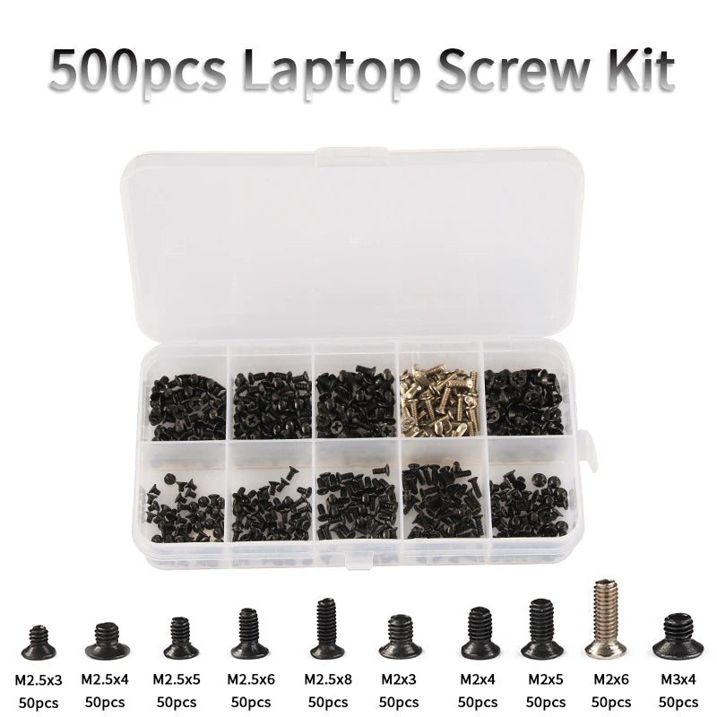 Kit de Tornillos para Ordenadores Portátiles - 500 Piezas M2/M2.5/M3 para Reparación de IBM, HP, Dell y Más