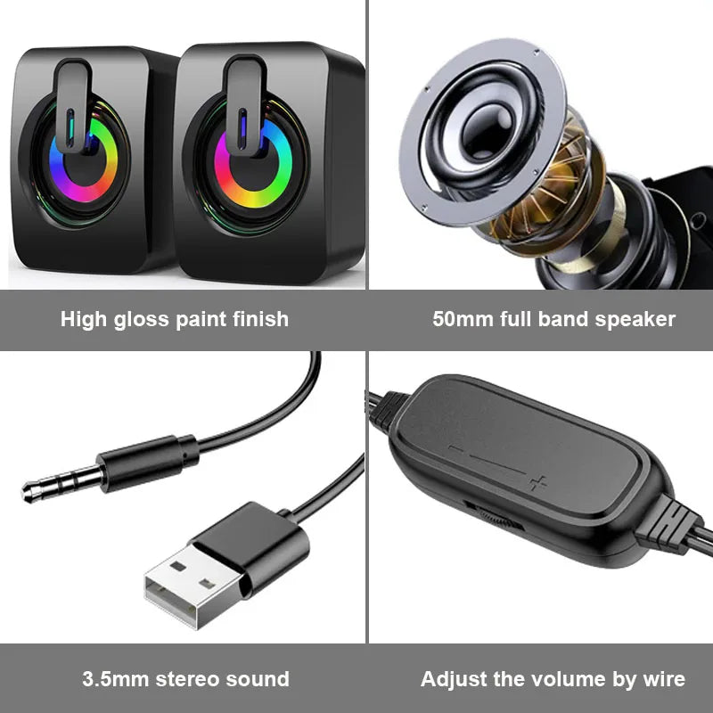 Altavoces USB para PC - Sound Box HIFI Estéreo con Micrófono y Luz LED para Escritorio
